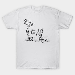 Boston Terrier Smelling Flowers (Light Version) T-Shirt